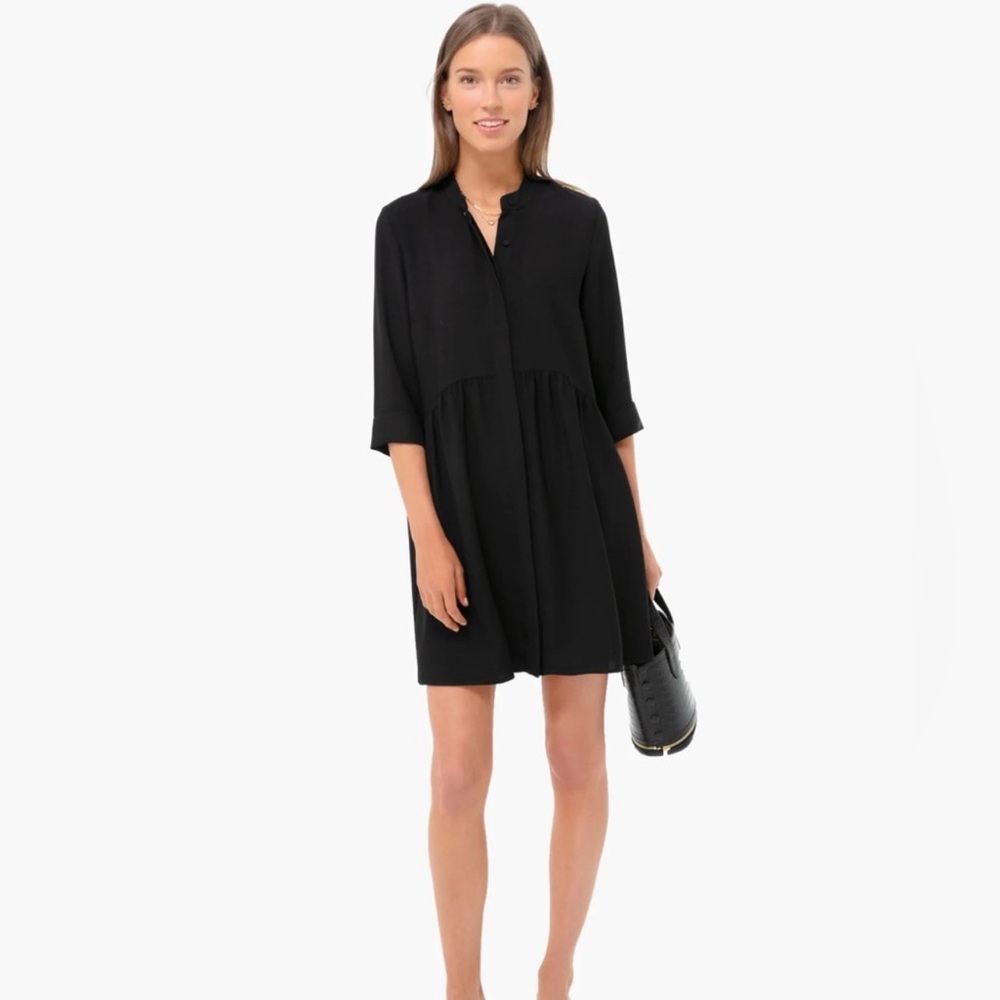 Tuckernuck Black Stretch Crepe Royal Shirt Dress sz S Mini Half Sleeve